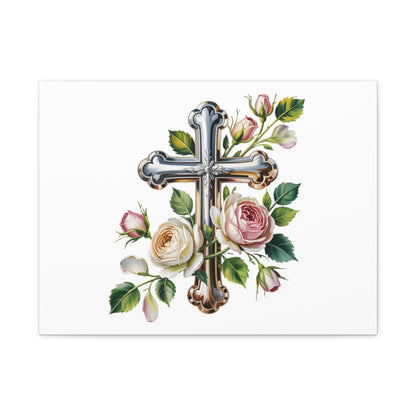 Cross With Roses Canvas Wall Art