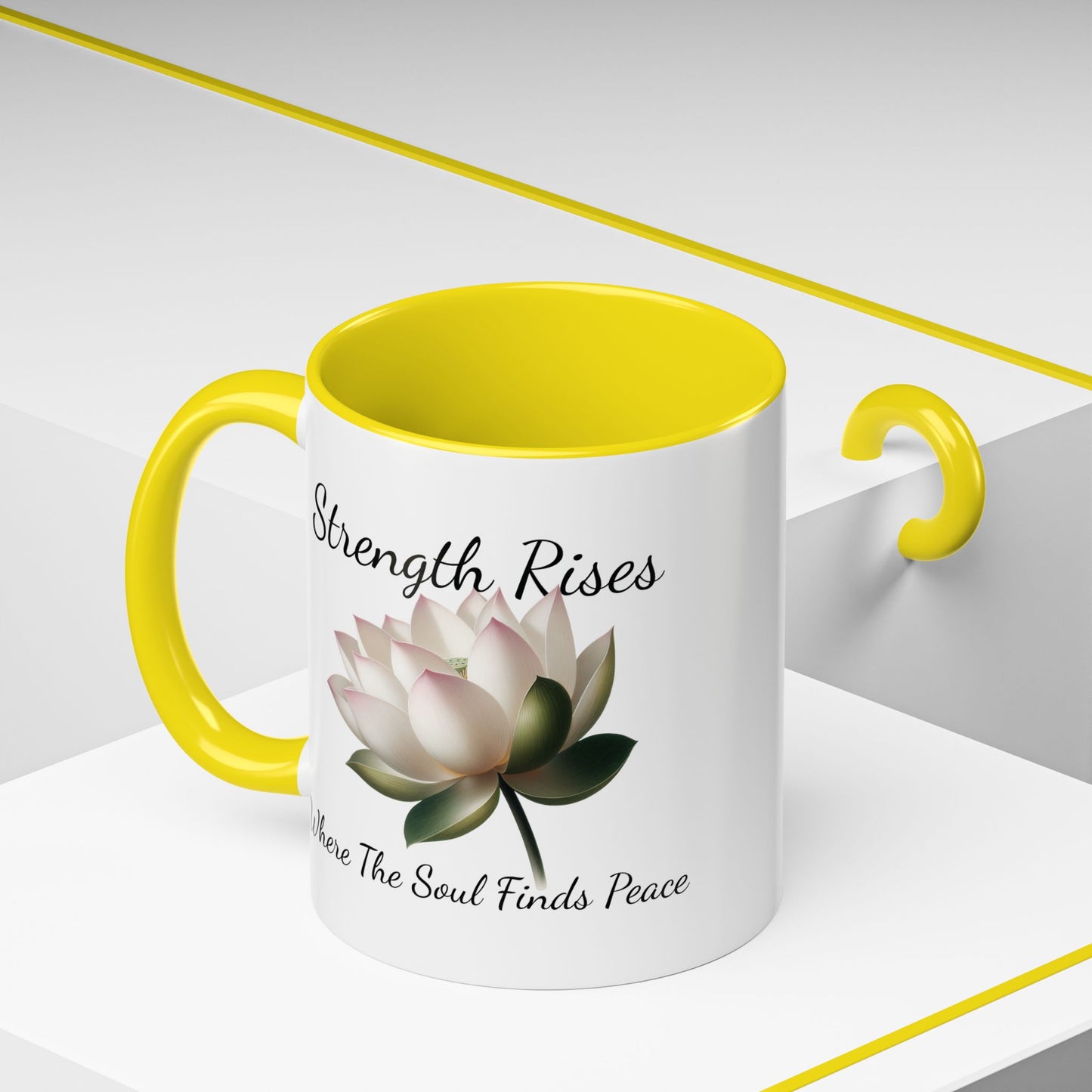 Accented Coffee Mug - Strength Rises Where The Soul Finds Peace Lotus