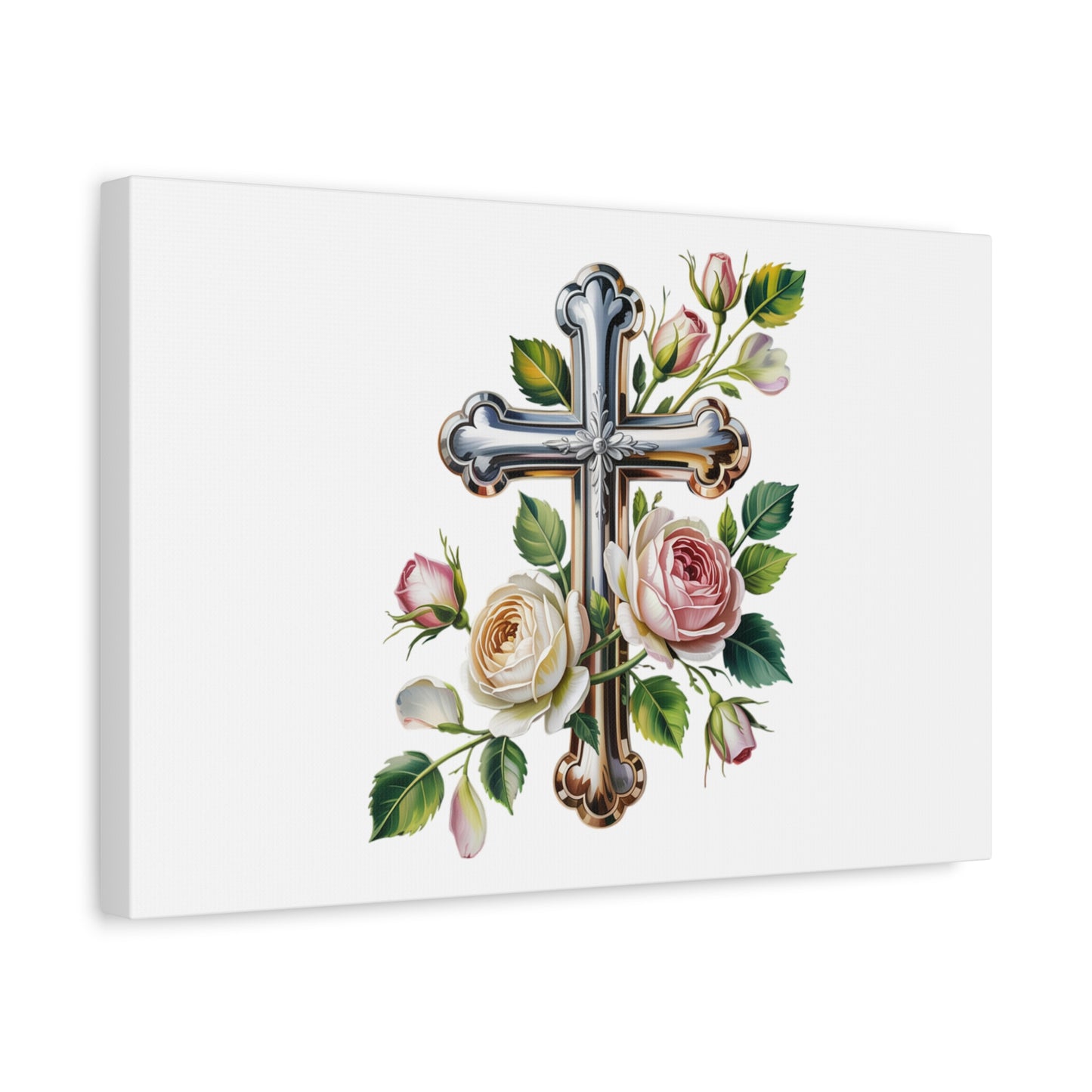 Cross With Roses Canvas Wall Art