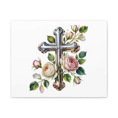 Cross With Roses Canvas Wall Art