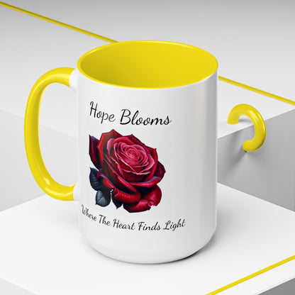 Accented Coffee Mug - Hope Blooms Where The Heart Finds Light Rose