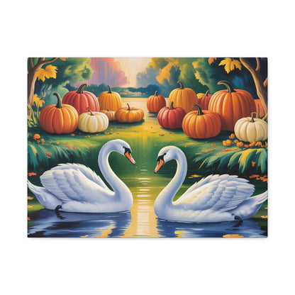 Autumn Swans Canvas Wall Art